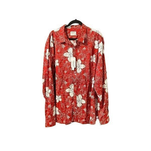 Tunevuse Mens Red Floral Hibiscus Long Sleeve Button Down Shirt 3XL New